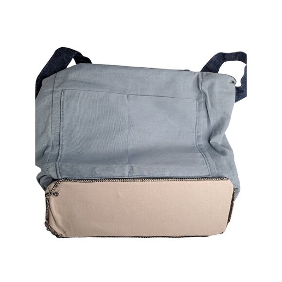 Handcrafted Denim Tote Bag With Wooden Handles & Southwestern Patterned Pockets - Picture 5 of 8